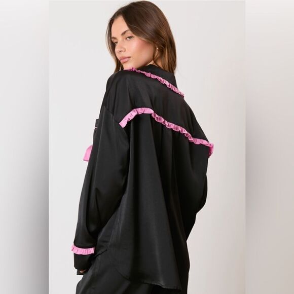 SATIN RUFFLE DETAIL PAJAMA SET - Picture 6 of 9